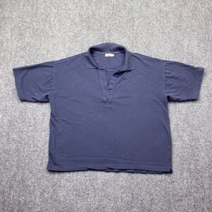 Faherty Brand Women Navy Blue V-Neck Short Sleeve Pique Polo Shirt Sun Logo Sz M
